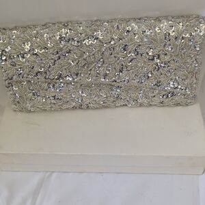 Glamorous Sharonee Vintage Silver Sequin Evening Clutch With Box